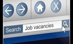 Online Posting A computer screen shows a search bar with "Job vacancies" typed in and a cursor over the search icon.